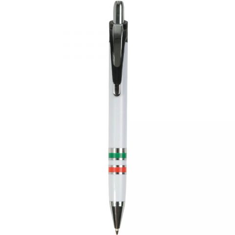 Penna a scatto con impugnatura tricolore Italia bianco